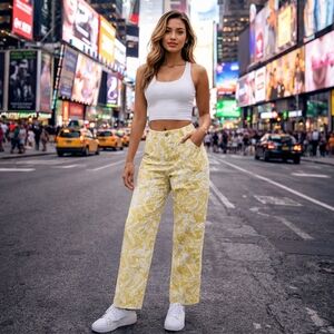 Aeropostale Baggy Carpenter Pants Yellow & White Pattern | 100% Cotton